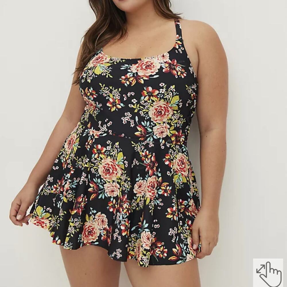 Torrid NWT Short Length Side Tie Swim Dress - Floral Size 1X Adjustable Strap - Picture 2 of 10